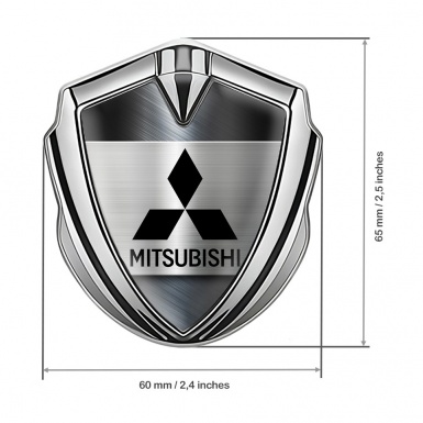 Mitsubishi Fender Emblem Badge Silver Brushed Steel Black Logo