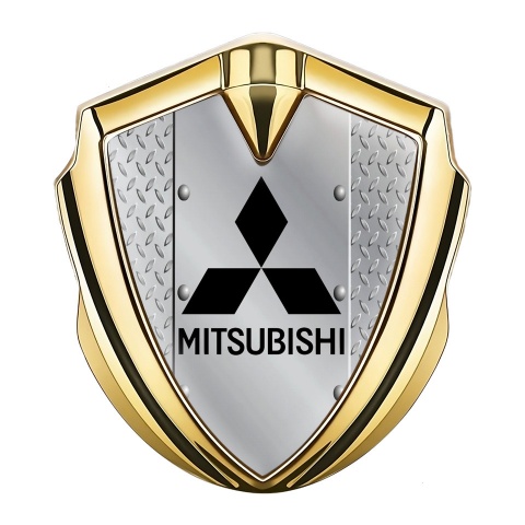Mitsubishi Emblem Trunk Badge Gold Metal Treadplate Black Edition
