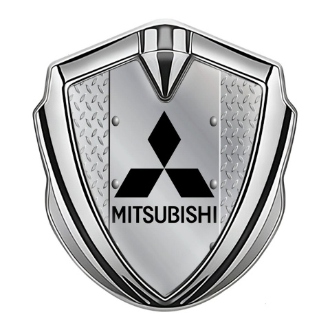 Mitsubishi Emblem Trunk Badge Silver Metal Treadplate Black Edition