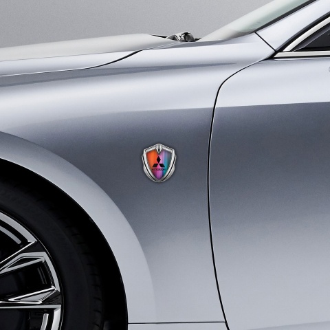 Mitsubishi Bodyside Emblem Badge Silver Color Gradient Black Logo