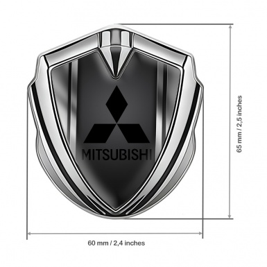 Mitsubishi Emblem Car Badge Silver Metal Frame Black Logo Design