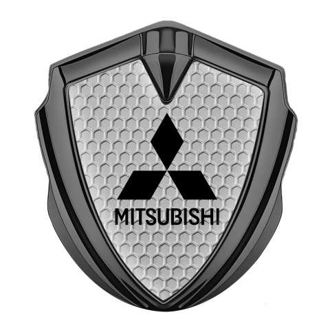 Mitsubishi Metal Emblem Self Adhesive Graphite Grey Honeycomb Black Motif