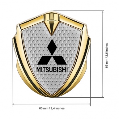 Mitsubishi Metal Emblem Self Adhesive Gold Grey Honeycomb Black Motif