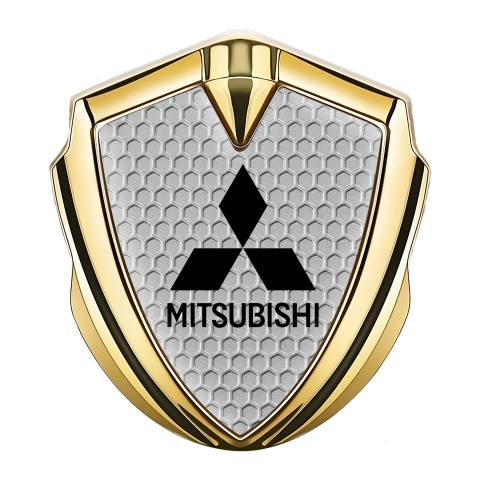 Mitsubishi Metal Emblem Self Adhesive Gold Grey Honeycomb Black Motif