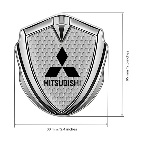 Mitsubishi Metal Emblem Self Adhesive Silver Grey Honeycomb Black Motif