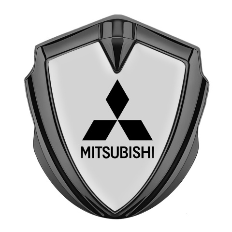 Mitsubishi Metal 3D Domed Emblem Graphite Grey Background Black Logo