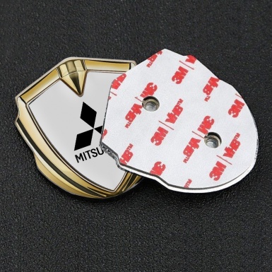 Mitsubishi Metal 3D Domed Emblem Gold Grey Background Black Logo