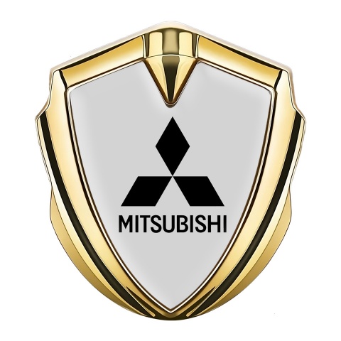 Mitsubishi Metal 3D Domed Emblem Gold Grey Background Black Logo