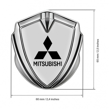 Mitsubishi Metal 3D Domed Emblem Silver Grey Background Black Logo