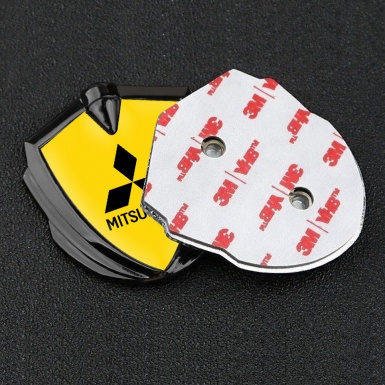 Mitsubishi Emblem Fender Badge Graphite Yellow Base Black Classic Design