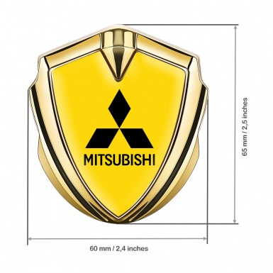 Mitsubishi Emblem Fender Badge Gold Yellow Base Black Classic Design