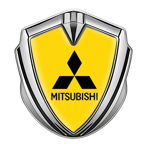 Mitsubishi Emblem Fender Badge Silver Yellow Base Black Classic Design