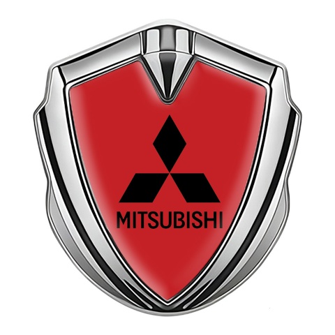 Mitsubishi Fender Emblem Badge Silver Red Background Black Logo Motif