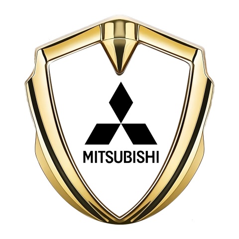 Mitsubishi Emblem Trunk Badge Gold White Pearl Base Black Edition
