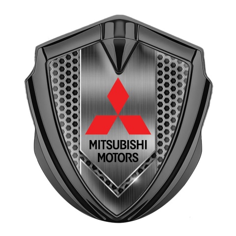 Mitsubishi Emblem Self Adhesive Graphite Honeycomb Pattern Red Logo