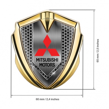 Mitsubishi Emblem Self Adhesive Gold Honeycomb Pattern Red Logo