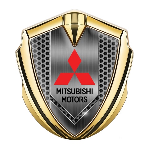 Mitsubishi Emblem Self Adhesive Gold Honeycomb Pattern Red Logo