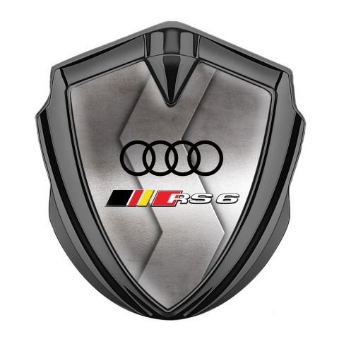 Audi RS6 Bodyside Emblem Badge Graphite Polished Curved Metal Edition