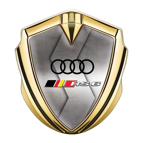 Audi RS6 Bodyside Emblem Badge Gold Polished Curved Metal Edition