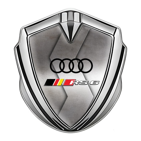 Audi RS6 Bodyside Emblem Badge Silver Polished Curved Metal Edition