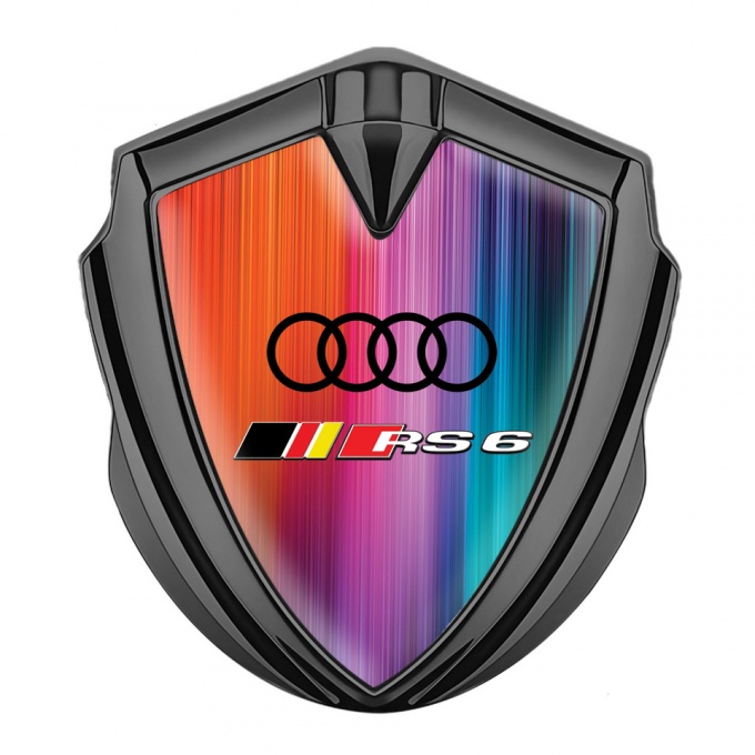 Audi RS6 Emblem Car Badge Graphite Color Gradient Base Black Rings