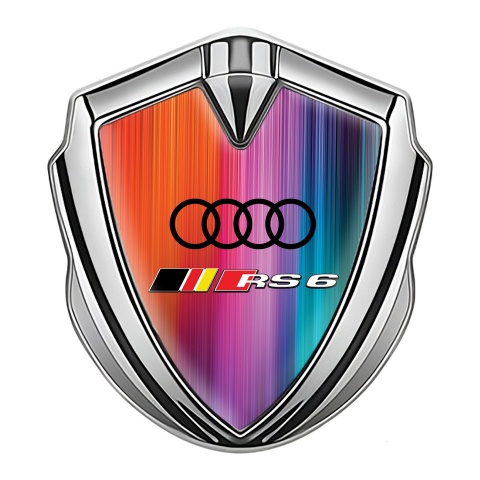 Audi RS6 Emblem Car Badge Silver Color Gradient Base Black Rings