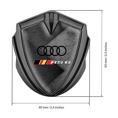 Audi RS6 Metal Emblem Self Adhesive Graphite Greyscale Scratched Texture