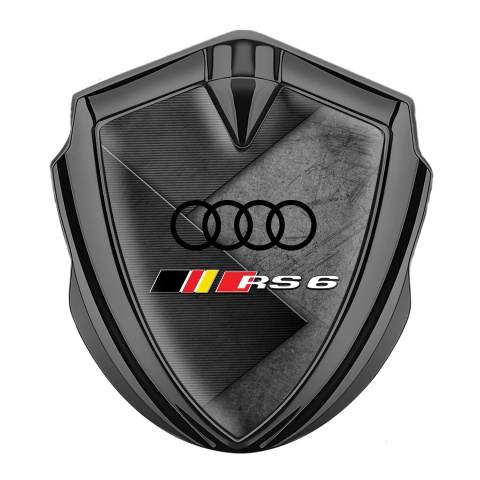 Audi RS6 Metal Emblem Self Adhesive Graphite Greyscale Scratched Texture