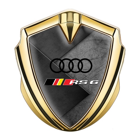 Audi RS6 Metal Emblem Self Adhesive Gold Greyscale Scratched Texture