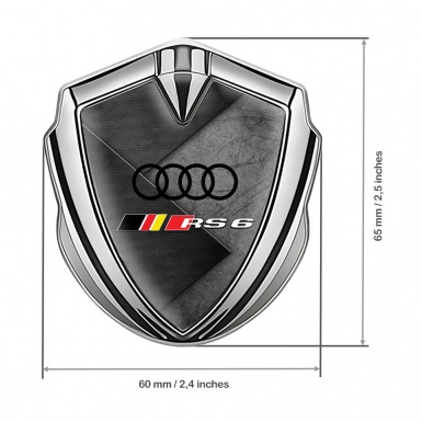 Audi RS6 Metal Emblem Self Adhesive Silver Greyscale Scratched Texture