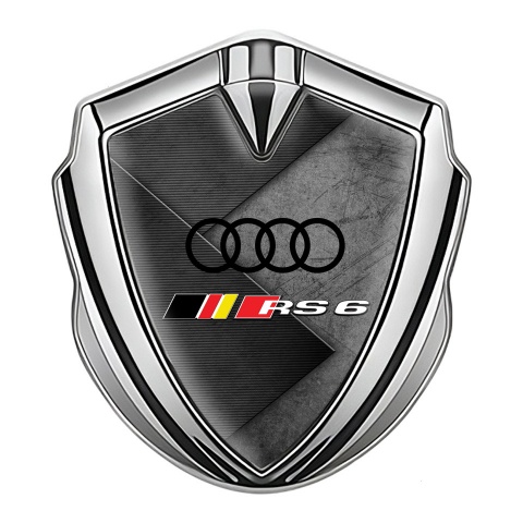 Audi RS6 Metal Emblem Self Adhesive Silver Greyscale Scratched Texture