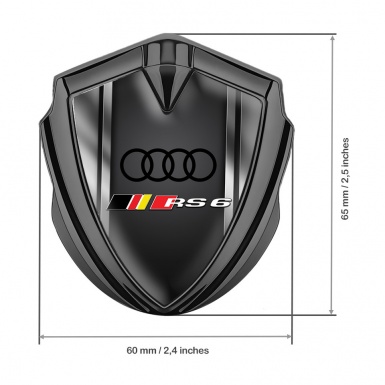 Audi RS6 Metal 3D Domed Emblem Graphite Polished Frame Black Edition