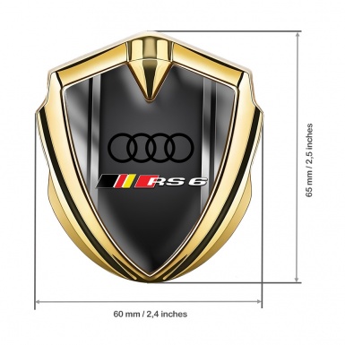 Audi RS6 Metal 3D Domed Emblem Gold Polished Frame Black Edition