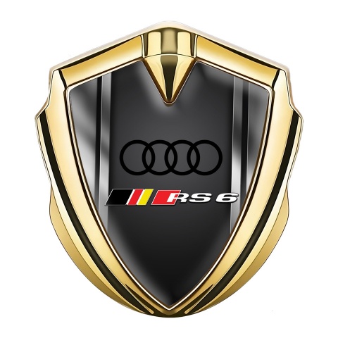 Audi RS6 Metal 3D Domed Emblem Gold Polished Frame Black Edition