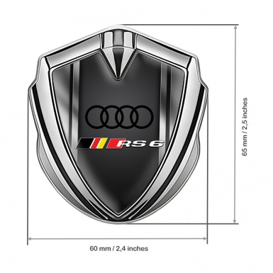 Audi RS6 Metal 3D Domed Emblem Silver Polished Frame Black Edition