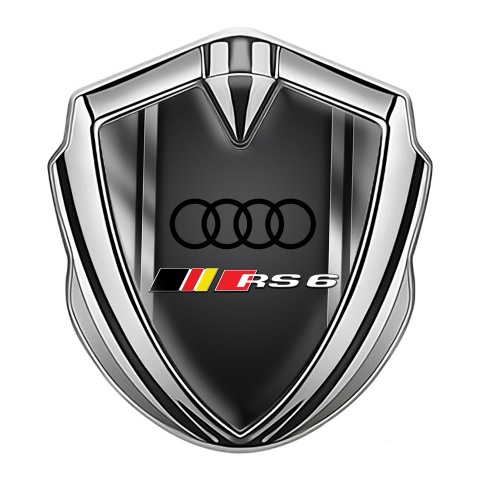 Audi RS6 Metal 3D Domed Emblem Silver Polished Frame Black Edition