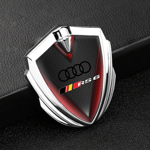 Audi RS6 Bodyside Badge Self Adhesive Silver Dark Mesh Red Fragments
