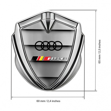 Audi RS6 Fender Emblem Badge Silver Shutter Style Black Logo Design