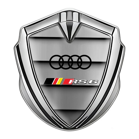Audi RS6 Fender Emblem Badge Silver Shutter Style Black Logo Design