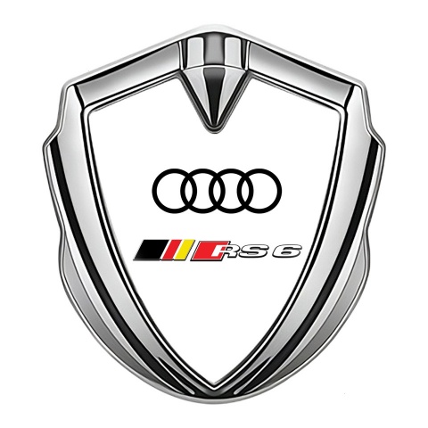 Audi RS6 Emblem Trunk Badge Silver White Pearl Base Sport Logo Design