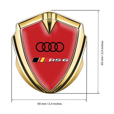 Audi RS6 Emblem Self Adhesive Gold Red Background Sport Motif
