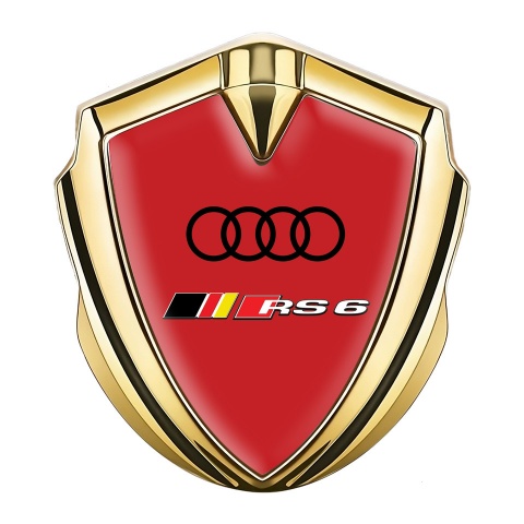 Audi RS6 Emblem Self Adhesive Gold Red Background Sport Motif