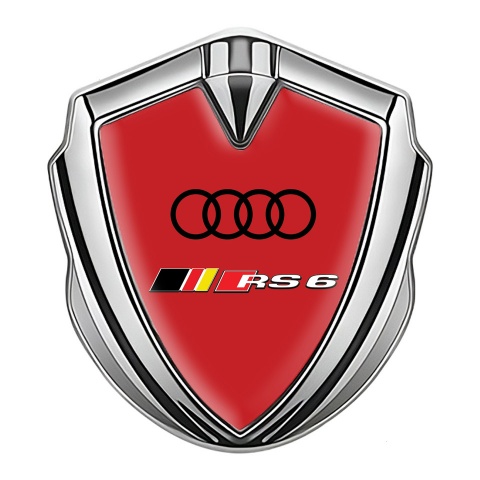 Audi RS6 Emblem Self Adhesive Silver Red Background Sport Motif