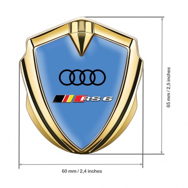 Audi RS6 Trunk Emblem Badge Gold Glacial Blue Rennsport Design