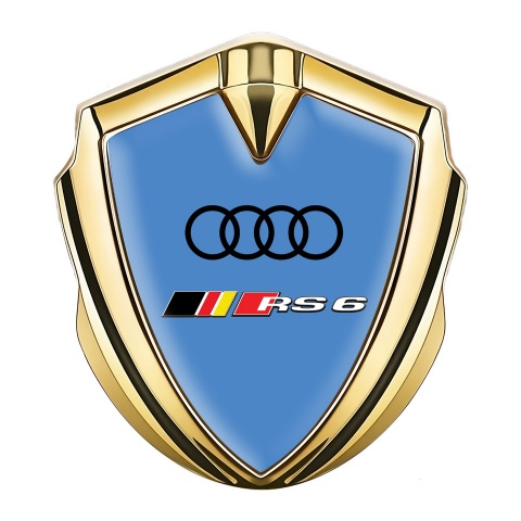Audi RS6 Trunk Emblem Badge Gold Glacial Blue Rennsport Design