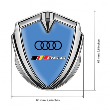 Audi RS6 Trunk Emblem Badge Silver Glacial Blue Rennsport Design