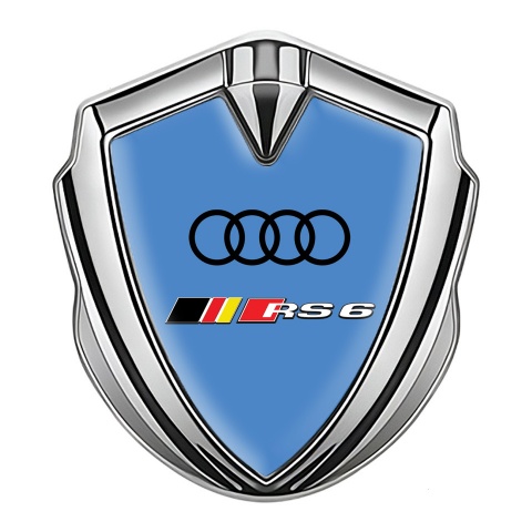 Audi RS6 Trunk Emblem Badge Silver Glacial Blue Rennsport Design
