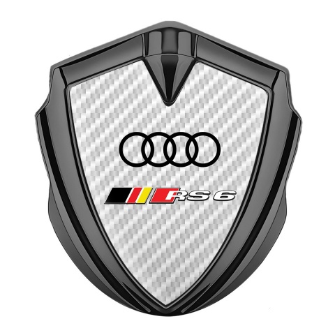 Audi RS6 Bodyside Domed Emblem Graphite White Carbon Black Rings Motif