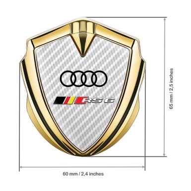 Audi RS6 Bodyside Domed Emblem Gold White Carbon Black Rings Motif