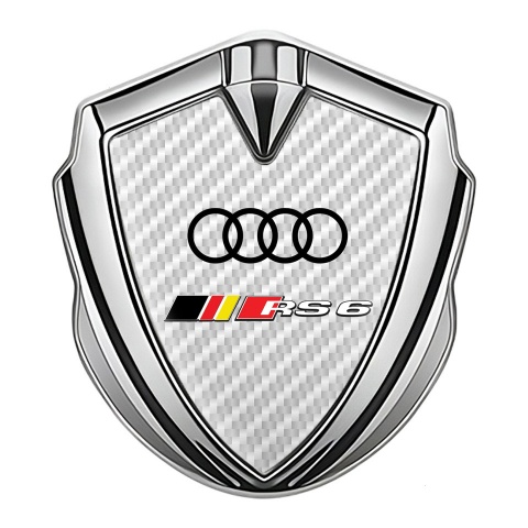 Audi RS6 Bodyside Domed Emblem Silver White Carbon Black Rings Motif